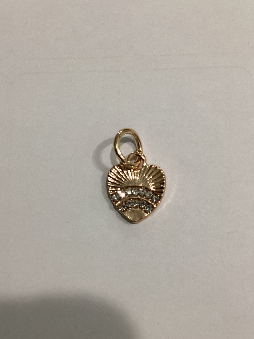 Gold Heart Charm Pendant with Rhinestones